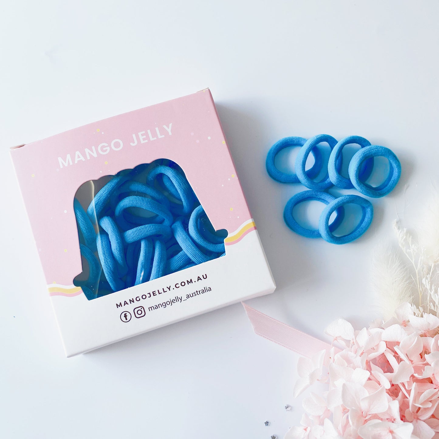 MANGO JELLY Metal Free Hair Ties 3cm 36P Light Blue School Colours - Six Pack