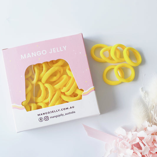 MANGO JELLY Metal Free Hair Ties 36P Yellow - Super Soft, Stretchy, School Colours, 3cm