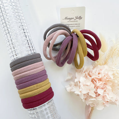 MANGO JELLY Metal Free Hair Ties 4.5cm - Blush Mixed 10P, Super Soft, Stretchy, Six Pack