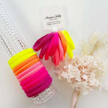 MANGO JELLY Metal Free Hair Ties 4.5cm Neon Mixed 10P - Three Pack