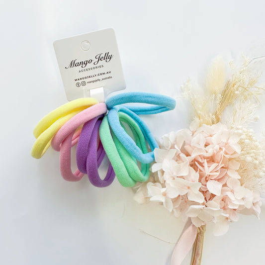 MANGO JELLY Metal Free Hair Ties 4.5cm - 10P Pastel Mixed, Super Soft, Stretchy, Mixed Colours – view 2 - Auzzistore