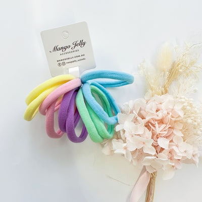 MANGO JELLY Metal Free Hair Ties 4.5cm - 10P Pastel Mixed, Super Soft, Stretchy, Mixed Colours