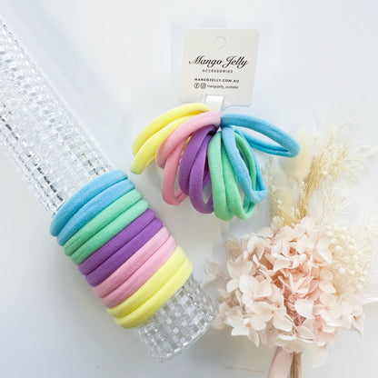 MANGO JELLY Metal Free Hair Ties 4.5cm - Pastel Mixed 10P, Super Soft, Stretchy, Three Pack
