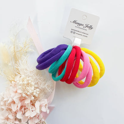 MANGO JELLY Metal Free Hair Ties 4.5cm - 10P Mixed Colours, Super Soft & Stretchy