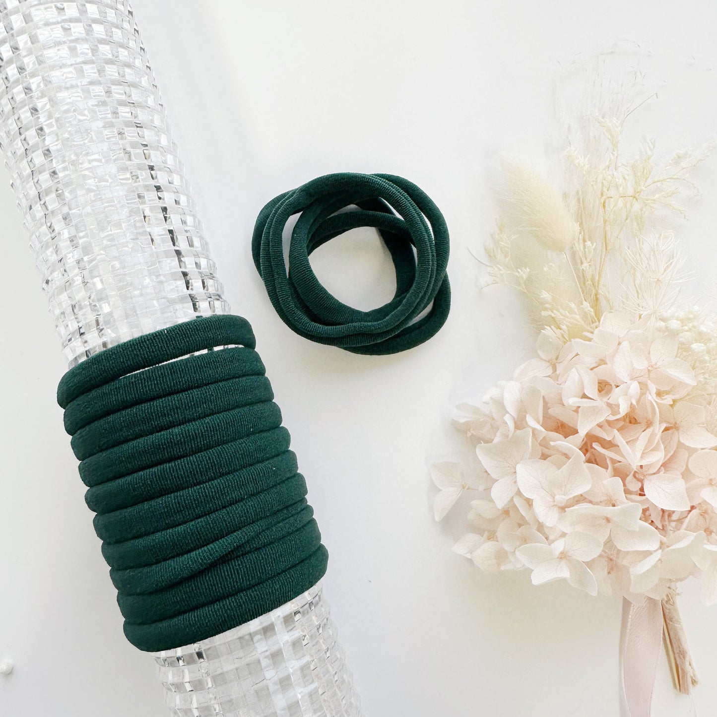 MANGO JELLY Metal Free Hair Ties 4.5cm - 10 Pack Bottle Green, Super Soft & Stretchy