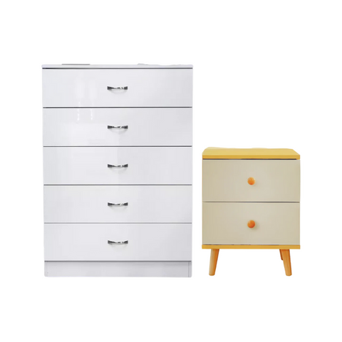 NNECN 5 Layer White Drawer Chest Storage with Bedside Table - Auzzistore