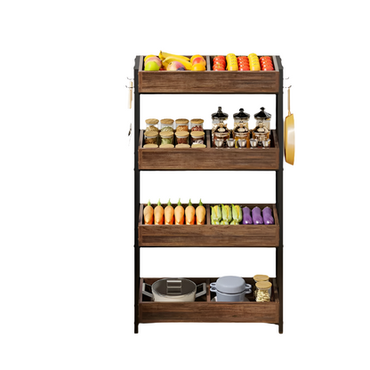 NNETMLT 4-Tier Wood Snack Rack Basket, Vintage Brown, Farmhouse Style, 29''W x 12''D x 55''H, 220 lbs Capacity