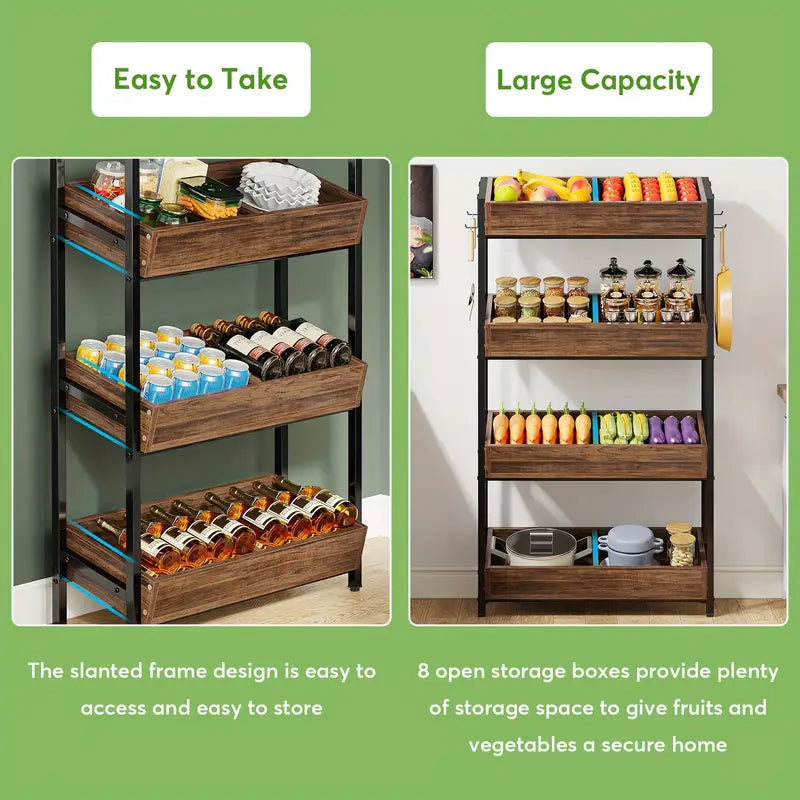 NNETMLT 4-Tier Wood Snack Rack Basket, Vintage Brown, Farmhouse Style, 29''W x 12''D x 55''H, 220 lbs Capacity