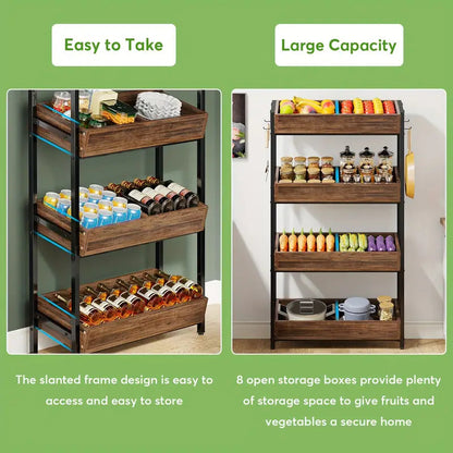 NNETMLT 4-Tier Wood Snack Rack Basket, Vintage Brown, Farmhouse Style, 29''W x 12''D x 55''H, 220 lbs Capacity