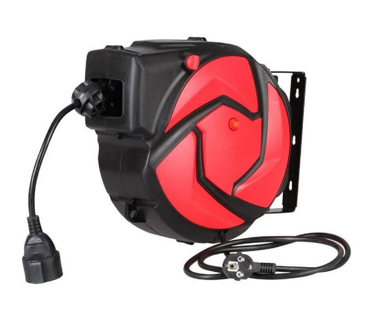 DHPR0012 15m Retractable Wall Mount Cable Reel, 10A, 230V, PP Casing, H05vv-f3g1.5mm2 Cable - Auzzistore