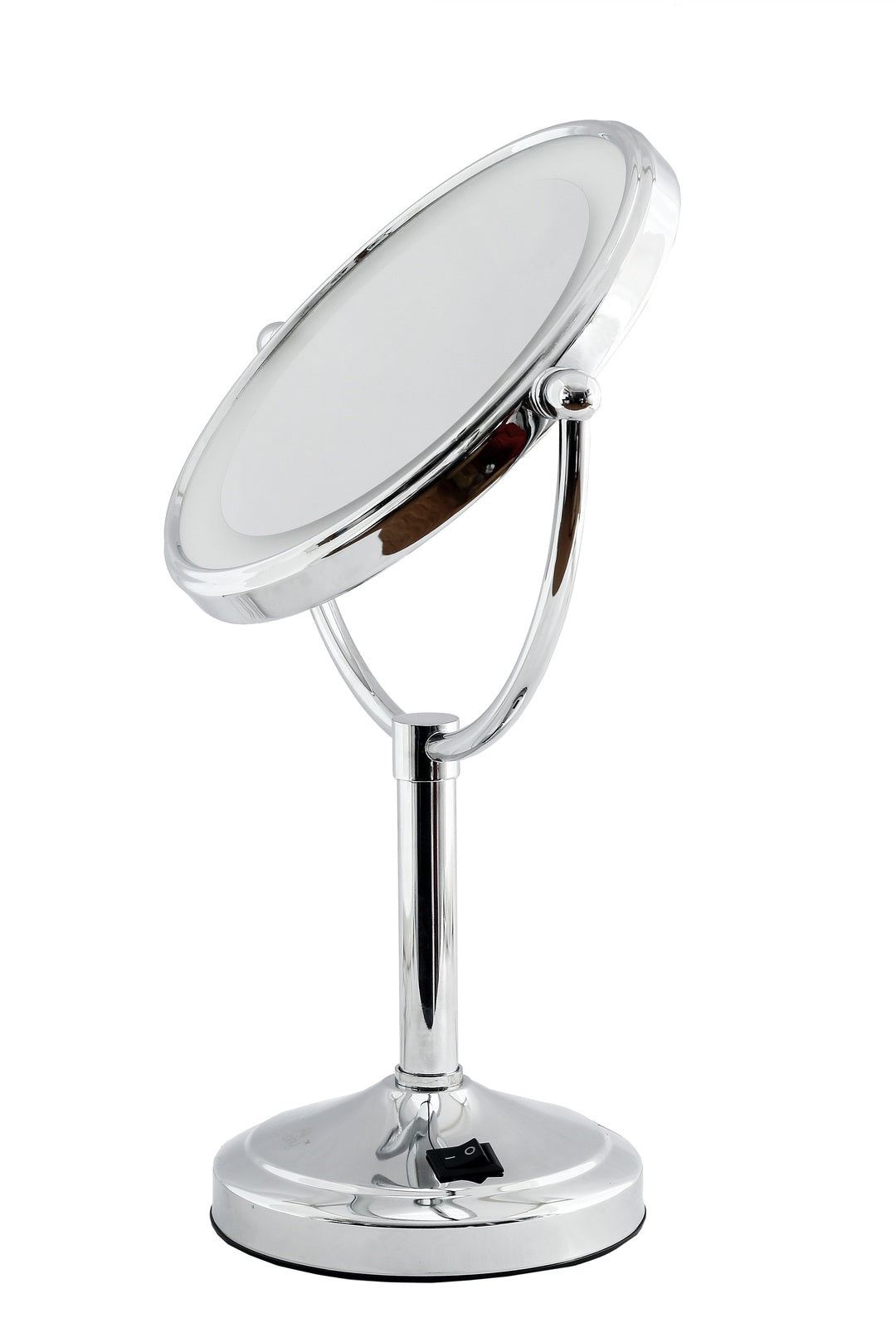 Dolphy 5X & 1X LED Tabletop Magnifying Mirror, DMMR0024, Silver, 8" Diameter, 360° Swivel, Halo Lighting