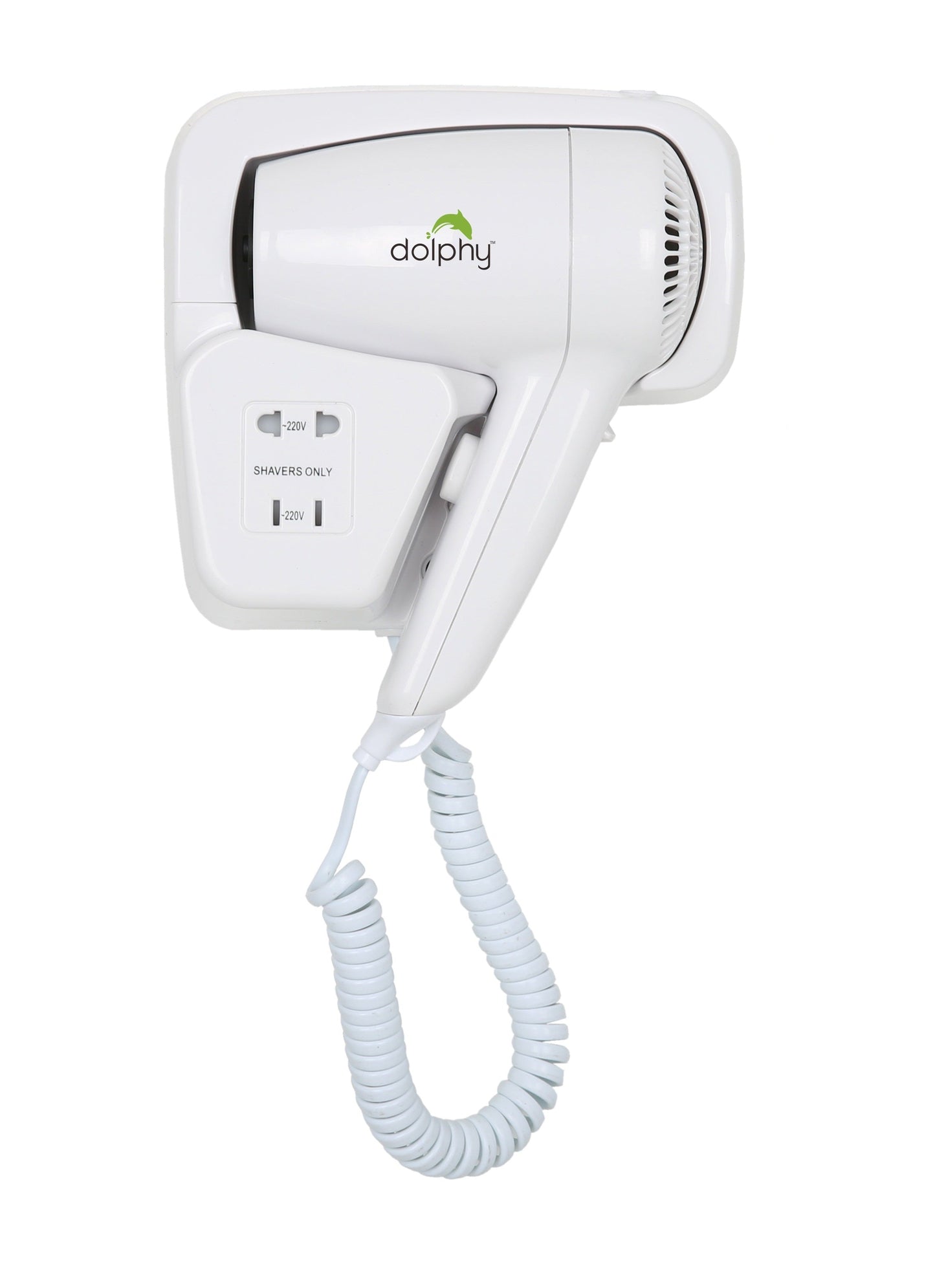 Dolphy Wall-Mounted Hair Dryer 1200W White, ABS, Dual Voltage, Low Noise, Fast Drying, IPX1
