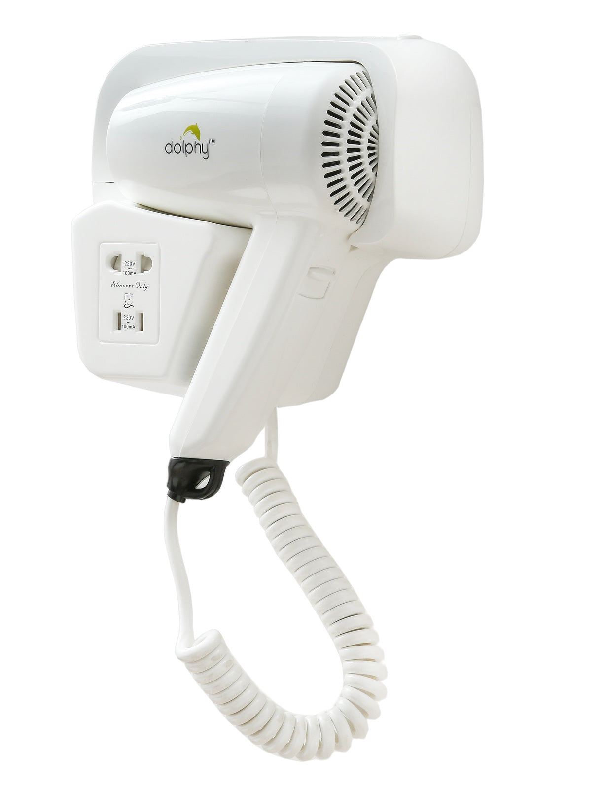 Dolphy Wall-Mounted Hair Dryer 1200W White, ABS, Dual Voltage, Low Noise, Fast Drying, IPX1