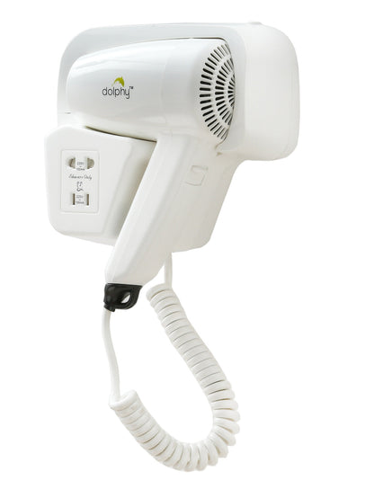 Dolphy Wall-Mounted Hair Dryer 1200W White, ABS, Dual Voltage, Low Noise, Fast Drying, IPX1