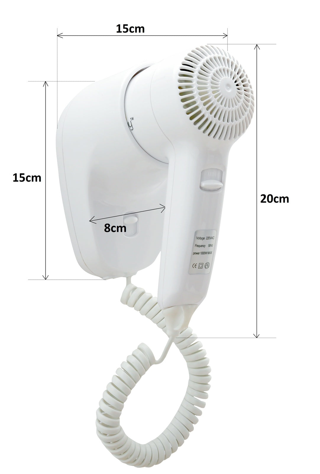 Dolphy Wall-Mounted Hair Dryer 1200W, ABS Plastic, White, Quiet, Energy-Efficient, Fast Drying