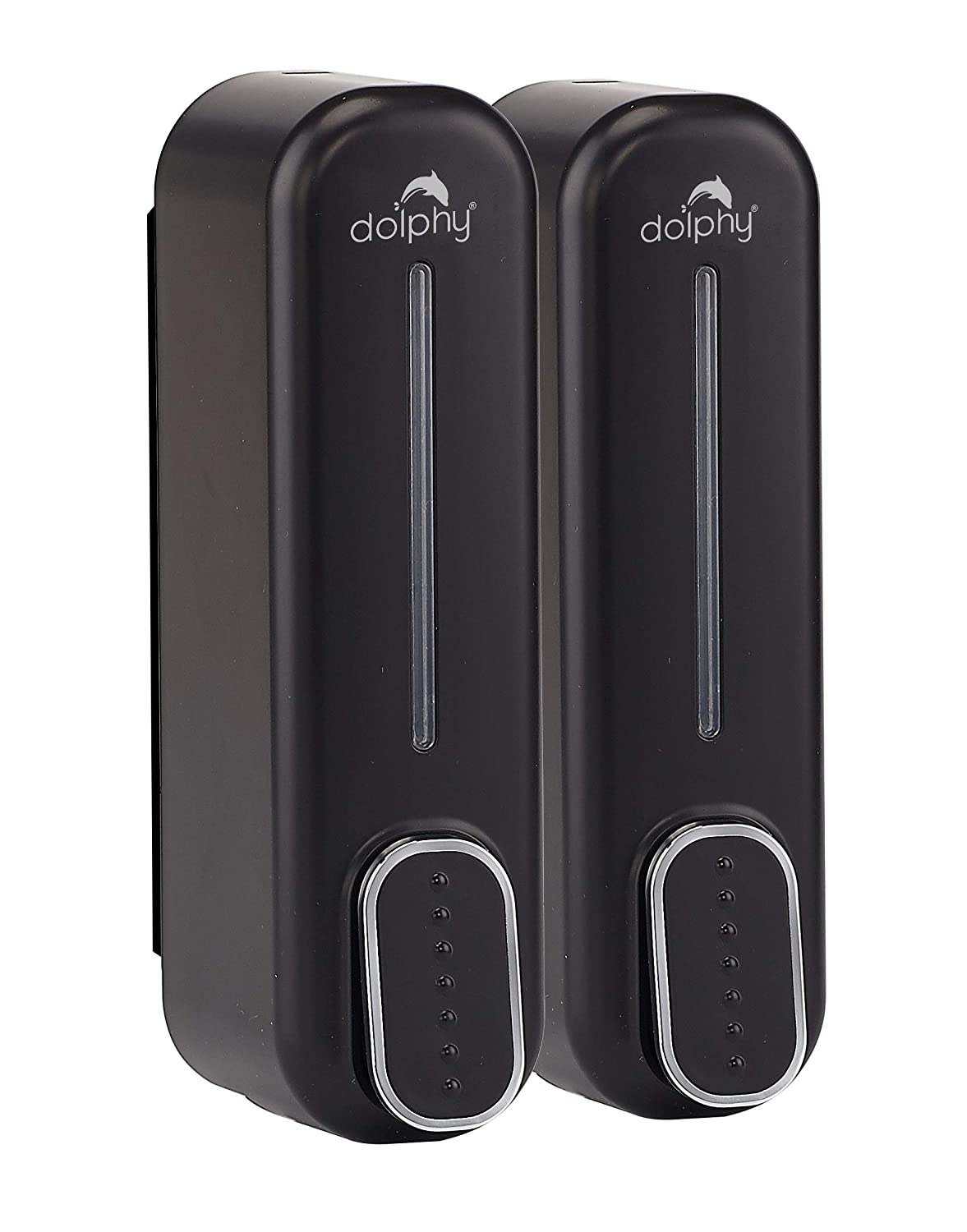 Dolphy Manual Soap Dispenser 300ml Pack of 2 - Black, ABS Plastic, Wall Mount, Easy Refill