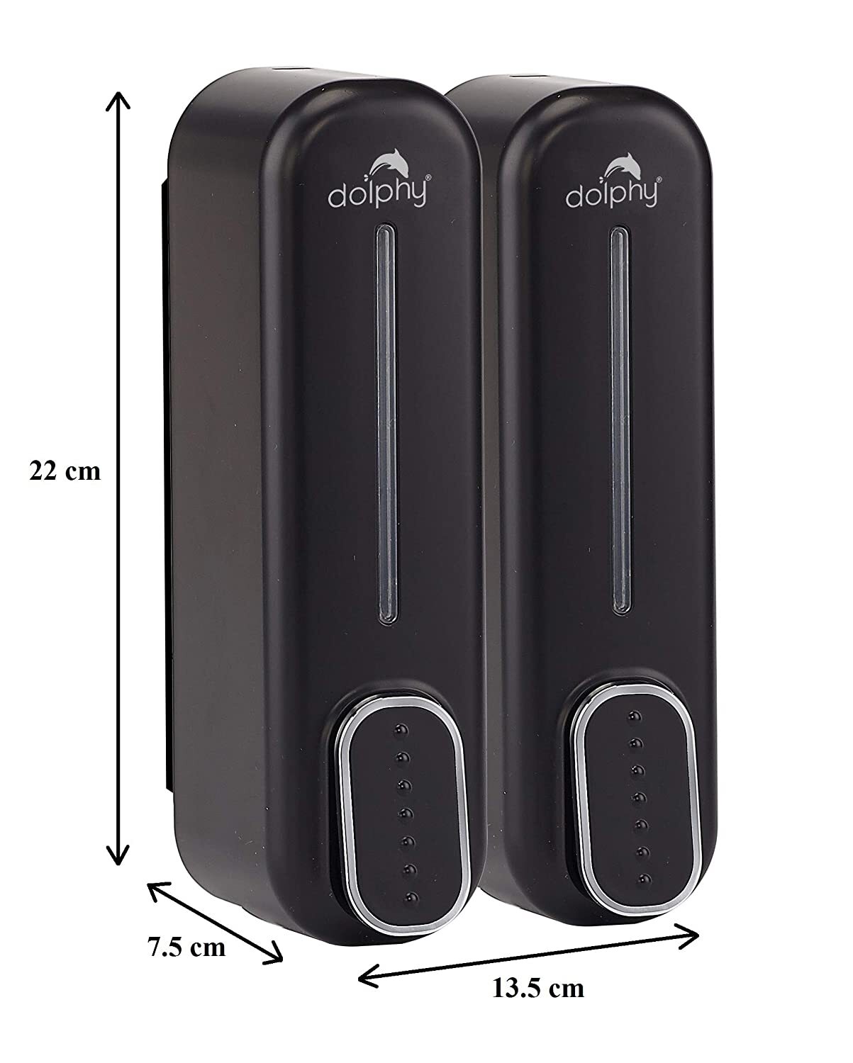 Dolphy Manual Soap Dispenser 300ml Pack of 2 - Black, ABS Plastic, Wall Mount, Easy Refill