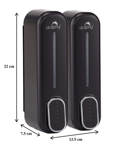 Dolphy Manual Soap Dispenser 300ml Pack of 2 - Black, ABS Plastic, Wall Mount, Easy Refill