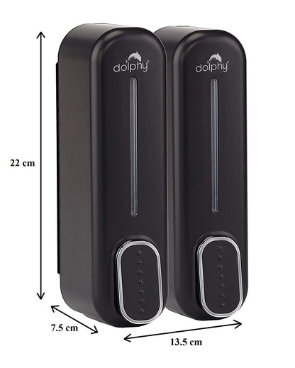 Dolphy Manual Soap Dispenser 300ml Pack of 2 - Black, ABS Plastic, Wall Mount, Easy Refill