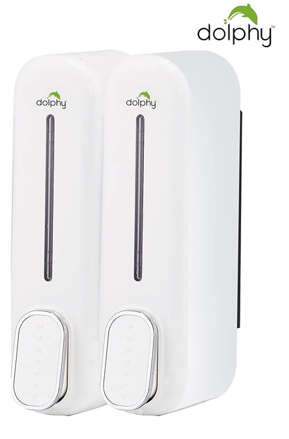 Dolphy Manual Soap Dispenser 300ml Pack of 2, ABS Plastic, Wall Mount, White, DSDR0043