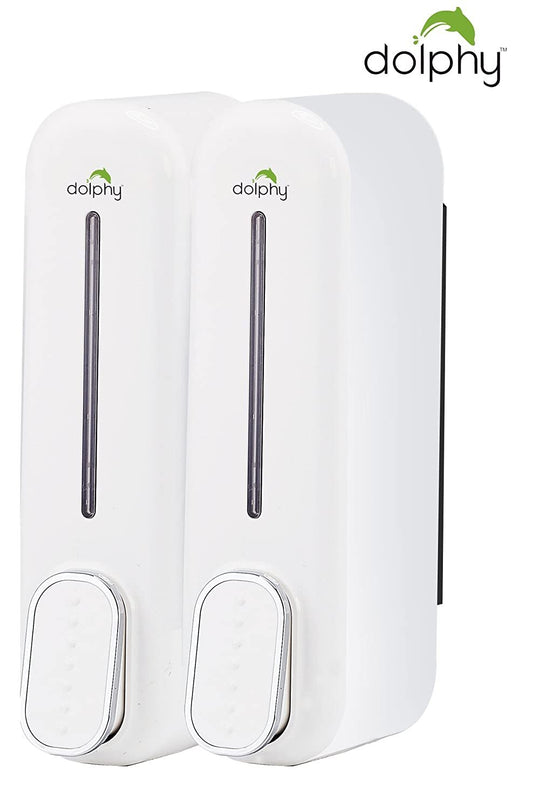 Dolphy Manual Soap Dispenser 300ml Pack of 2, ABS Plastic, Wall Mount, White, DSDR0043