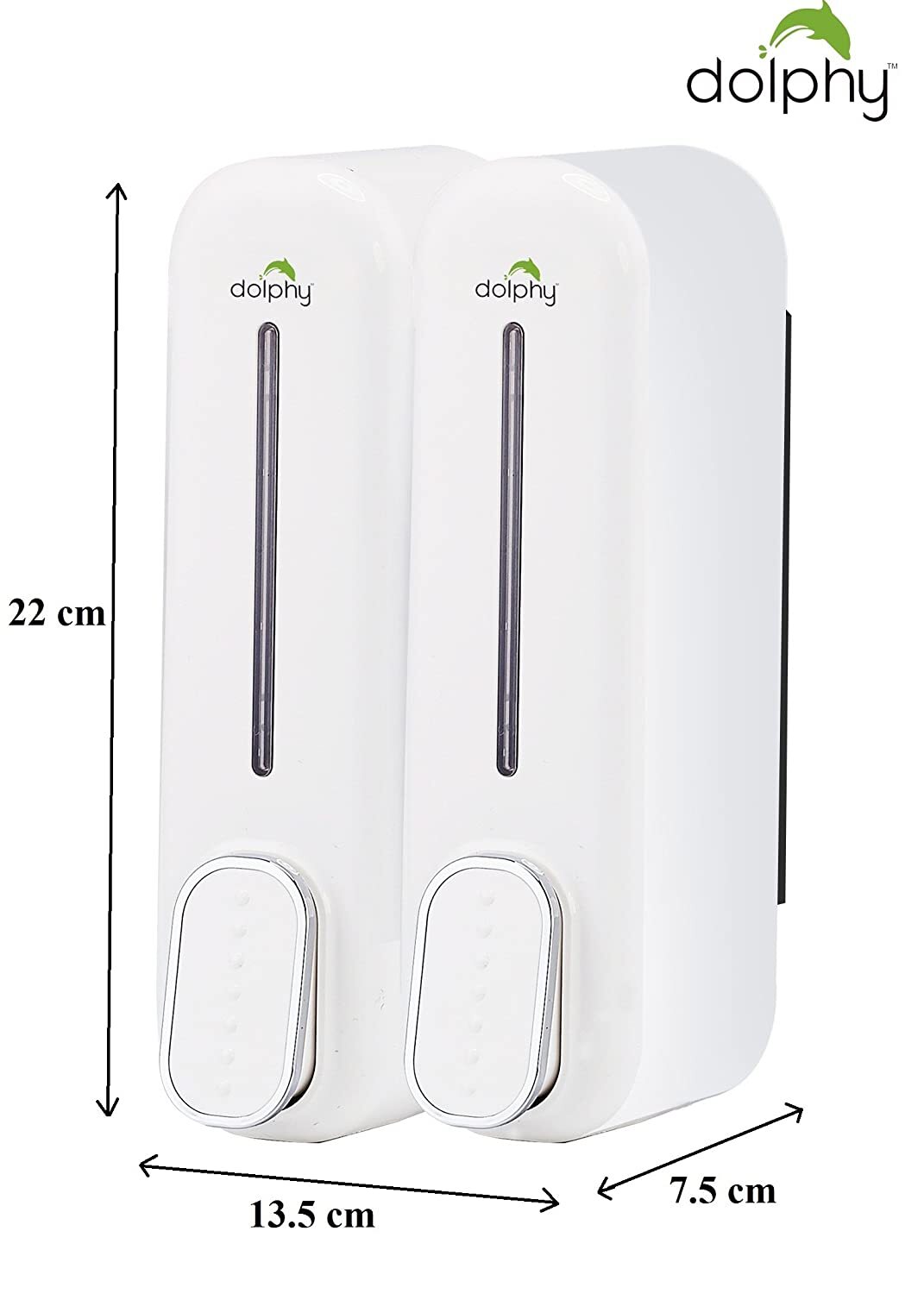 Dolphy Manual Soap Dispenser 300ml Pack of 2, ABS Plastic, Wall Mount, White, DSDR0043