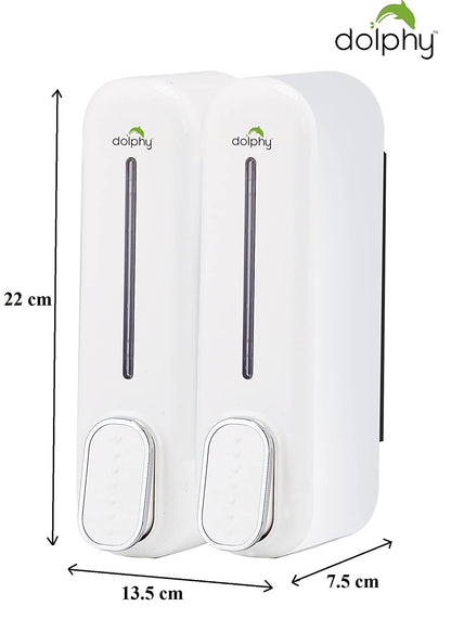 Dolphy Manual Soap Dispenser 300ml Pack of 2, ABS Plastic, Wall Mount, White, DSDR0043