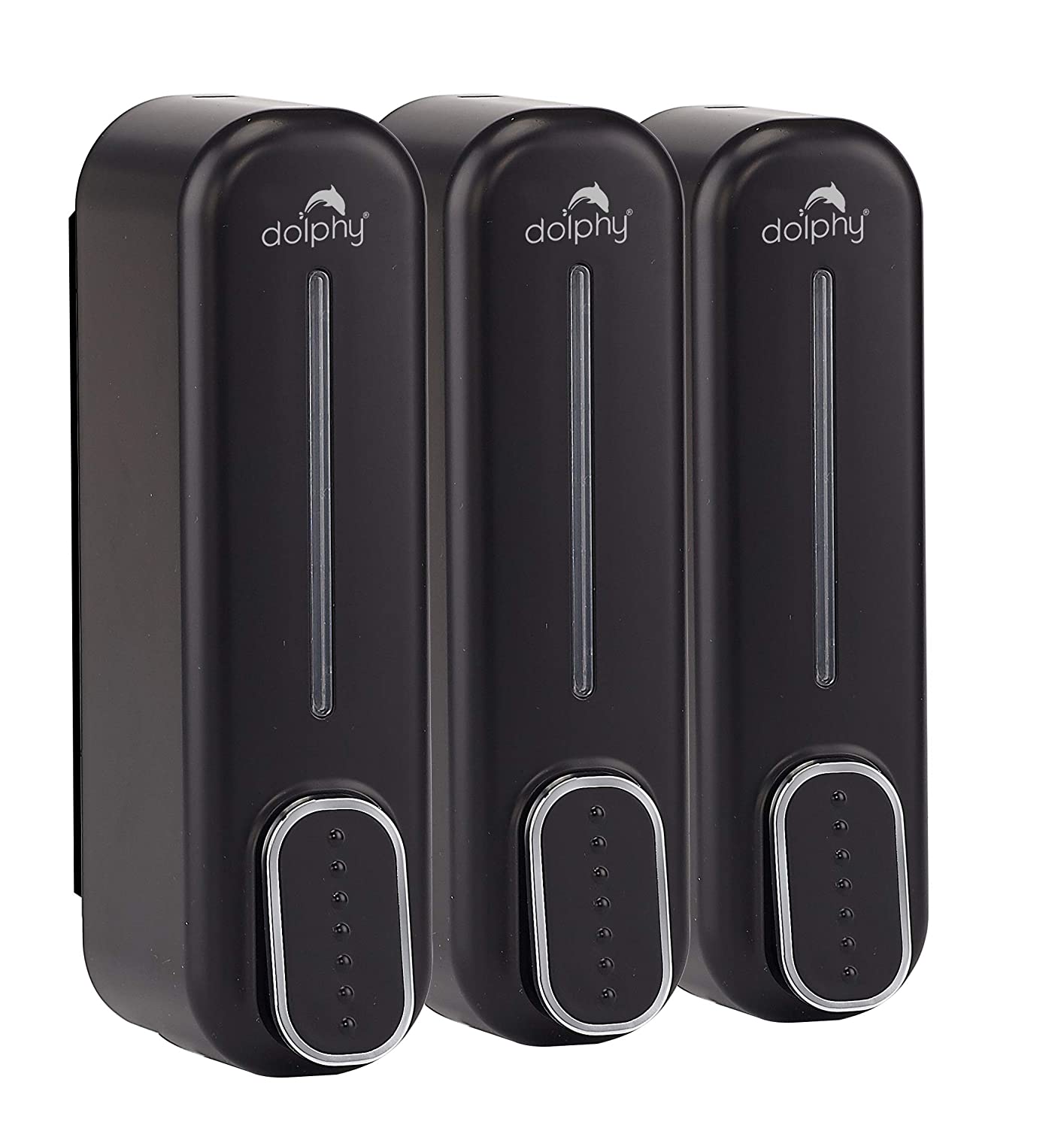 Dolphy Manual Soap Dispenser 300ml Pack of 3 - Black, ABS Plastic, Wall Mount, Easy Refill