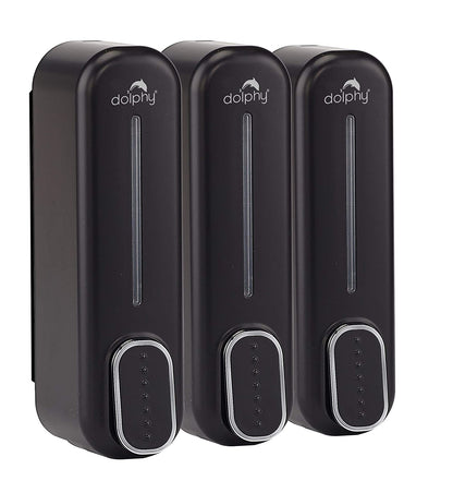 Dolphy Manual Soap Dispenser 300ml Pack of 3 - Black, ABS Plastic, Wall Mount, Easy Refill
