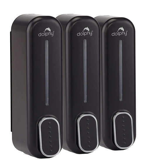 Dolphy Manual Soap Dispenser 300ml Pack of 3 - Black, ABS Plastic, Wall Mount, Easy Refill