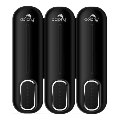 Dolphy Manual Soap Dispenser 300ml Pack of 3 - Black, ABS Plastic, Wall Mount, Easy Refill