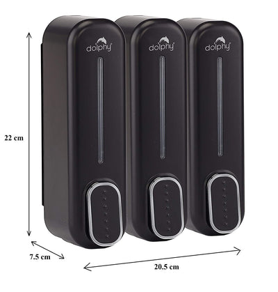 Dolphy Manual Soap Dispenser 300ml Pack of 3 - Black, ABS Plastic, Wall Mount, Easy Refill