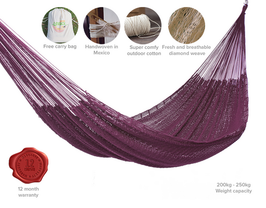 Outdoor undercover cotton Mayan Legacy hammock King size Maroon – view 2