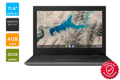 Lenovo 100e 2nd Gen 11.6" Chromebook (4GB, 32GB, Black, 82CD000VUS) - Refurbished