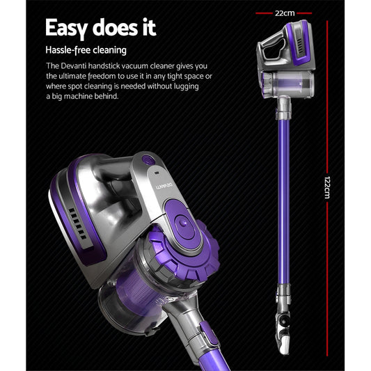 Devanti Stick Vacuum Cleaner Bagless Cordless 150W Purple – view 2