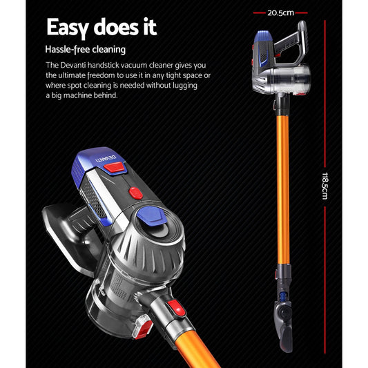 Devanti Stick Vacuum Cleaner Bagless Cordless 150W Gold – view 2
