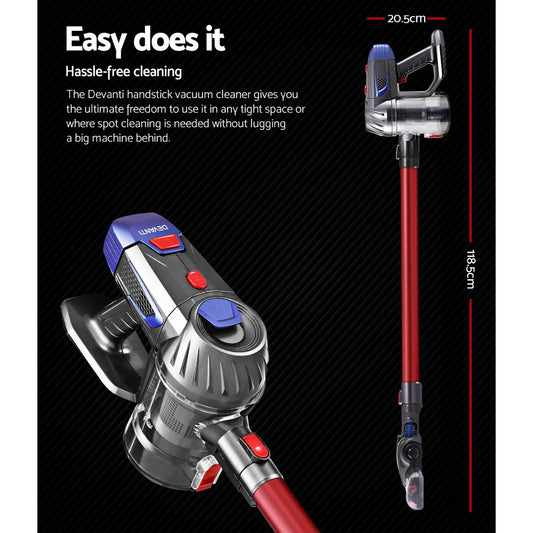 Devanti Stick Vacuum Cleaner Bagless Cordless Red 150W – view 2