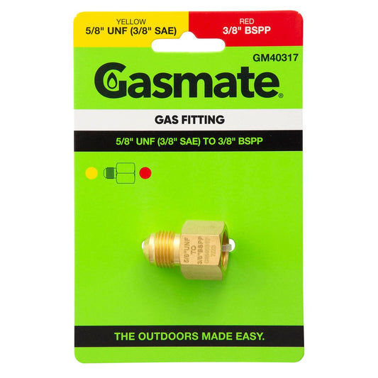 Gasmate Gas Fitting GM40317 - 5/8" UNF to 3/8" BSPP - Brass - BBQ/Camping - Auzzistore