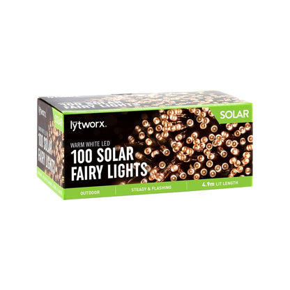 Lytworx 100 Warm White LED Solar Fairy Lights 4.9m Weather Resistant