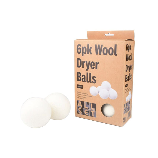 All Set Wool Dryer Balls 6 Pack - 100% Natural Wool - 70mm - Reduces Wrinkles & Static