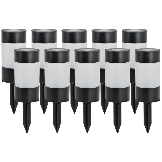 Click Village Solar LED Pathway Bollard - Pack of 10 - Black Stainless Steel - Outdoor Use