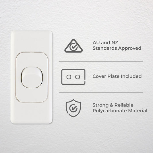 Deta Double Pole Switch - 34mm x 75mm - White - Polycarbonate - 10A – view 2 - Auzzistore