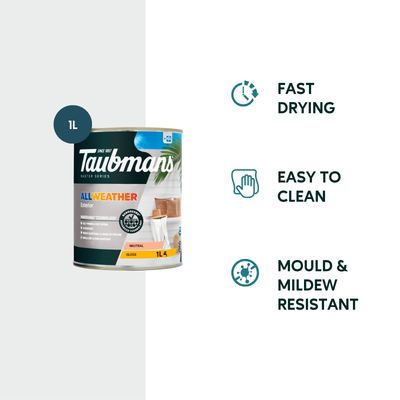 Taubmans 1L All Weather Exterior Paint - Neutral Gloss - Mould Resistant