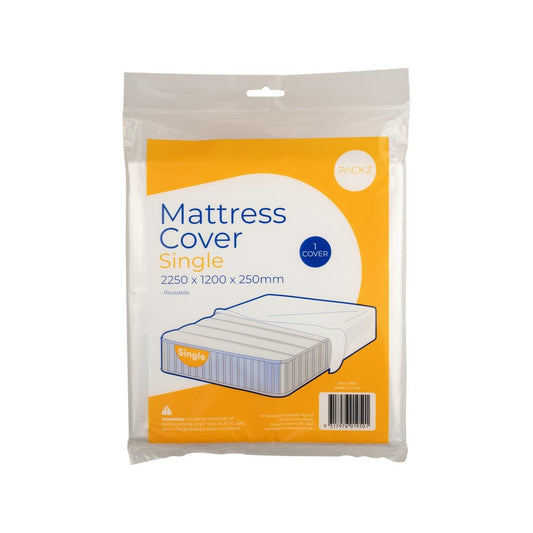 Packz Single Mattress Cover 2250 x 1200 x 250mm - Clear - Reusable Protection - Auzzistore