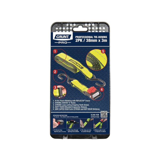 Grunt Pro Cam Buckle Tie Downs - 38mm x 3m - Reflective - 340kg – view 2