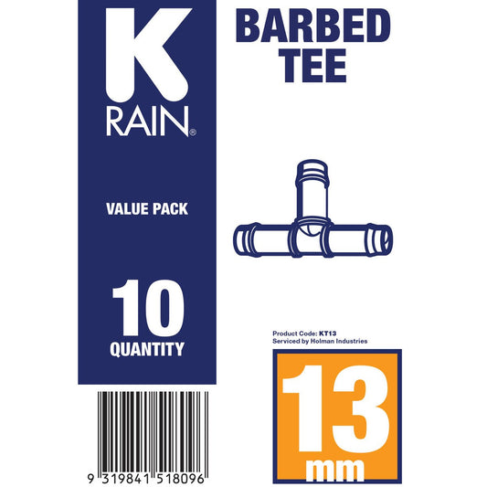 K Rain 13mm Barbed Tee 10 Pack - Black - UV Stabilised Polypropylene – view 2 - Auzzistore