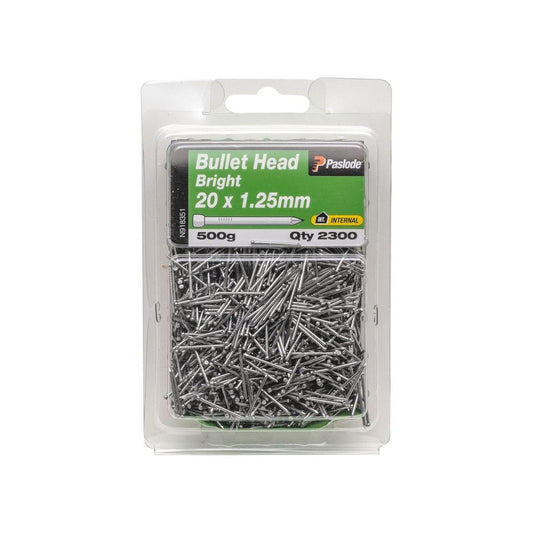 Paslode Bullet Head Nails - 20 x 1 25mm - Bright Steel - 500g Pack - Auzzistore