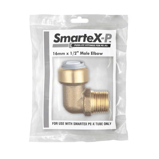 Smartex Pex Male Elbow Fitting - 16 x 15mm - Lead Free Brass - Push-Fit – view 2 - Auzzistore