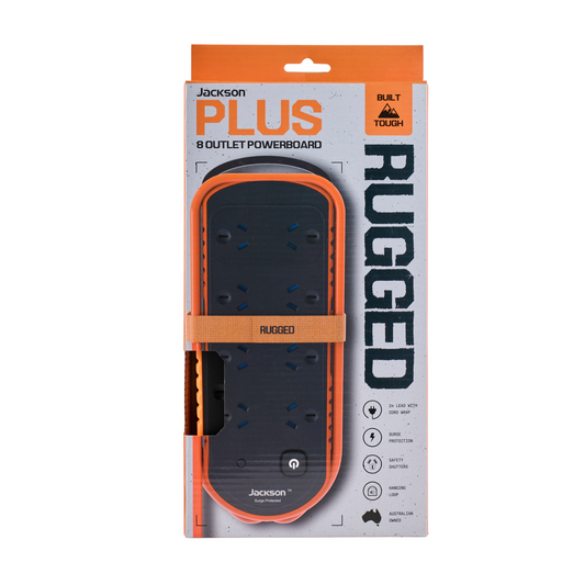 Jackson Rugged Plus 8 Outlet Powerboard 2m - Black - Surge Protection