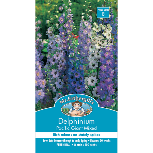 Mr Fothergill Delphinium Seeds - 200cm - Semi-Double Flowers - Strong - Auzzistore